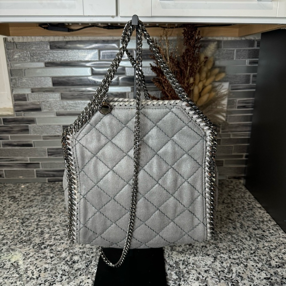 Stella McCartney | Light Grey Quilted Faux Suede Mini Falabella Tote